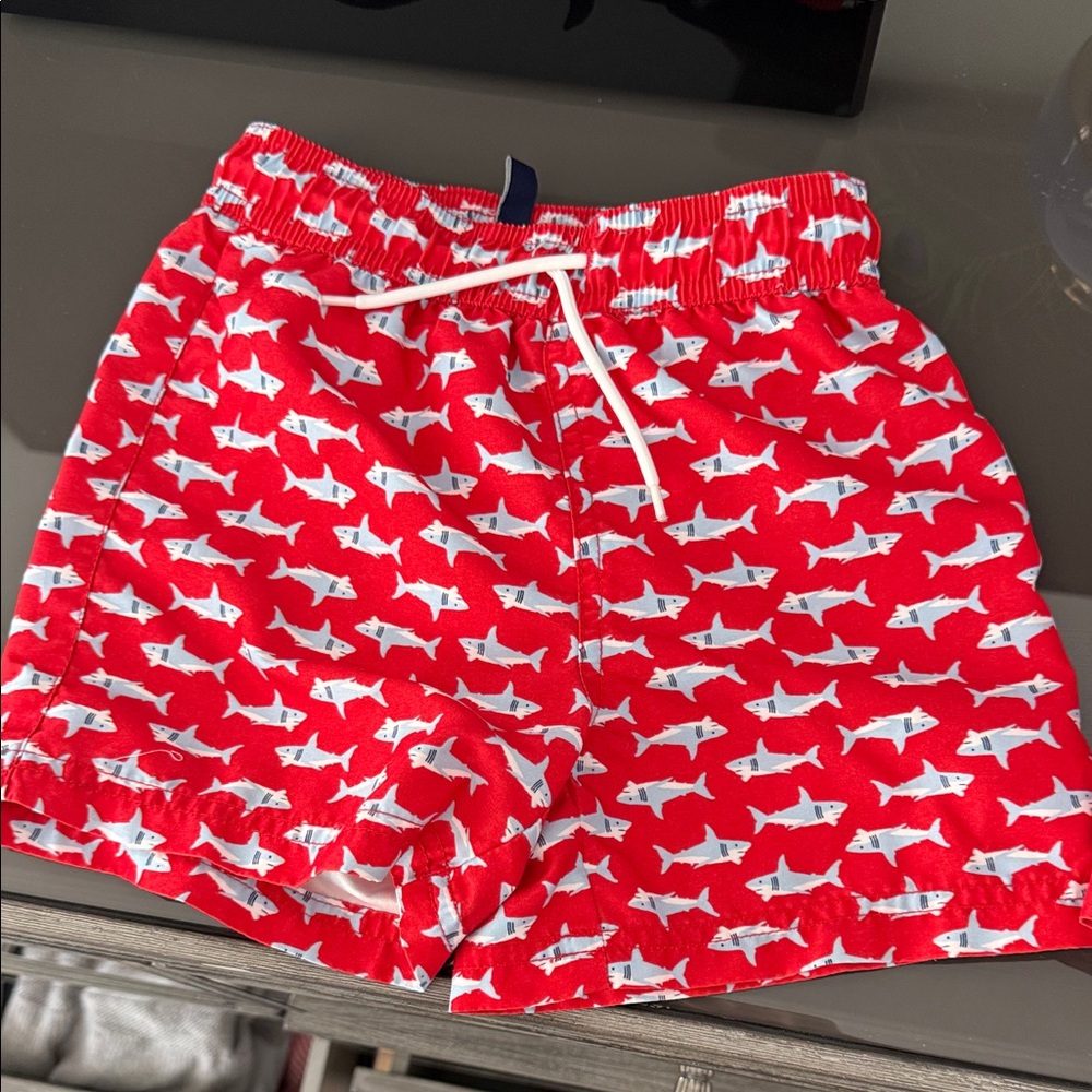 Janie and Jack Red Shark Swim Trunks